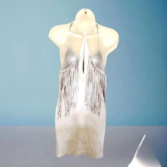ZARA DRESS Trafaluc GRAY Faux SUEDE Leather FRINGED TUNIC/MINI  NEW  SMALL - Picture 8 of 8